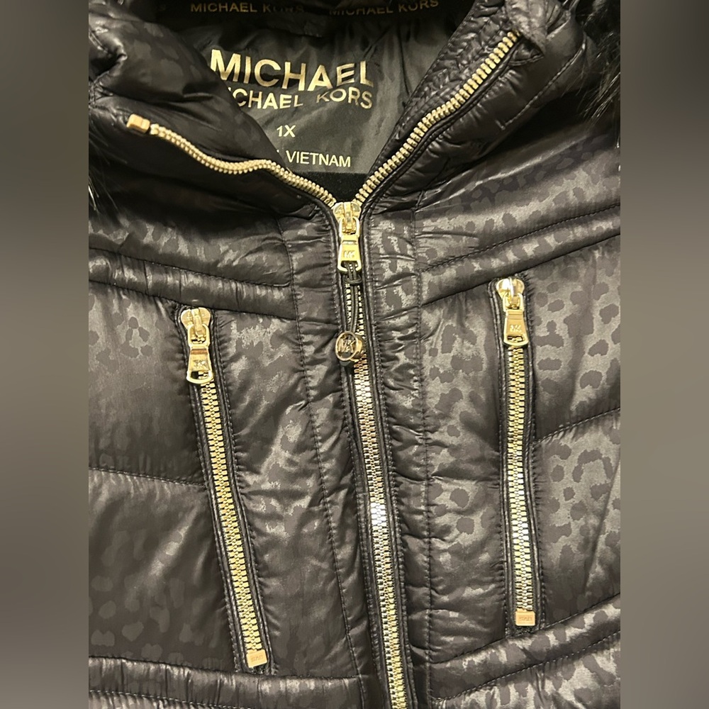 Michael Kors Faux Fur Hoodie Mixed Media Quilted Black Women Jacket Size 1XL. - Picture 2 of 15